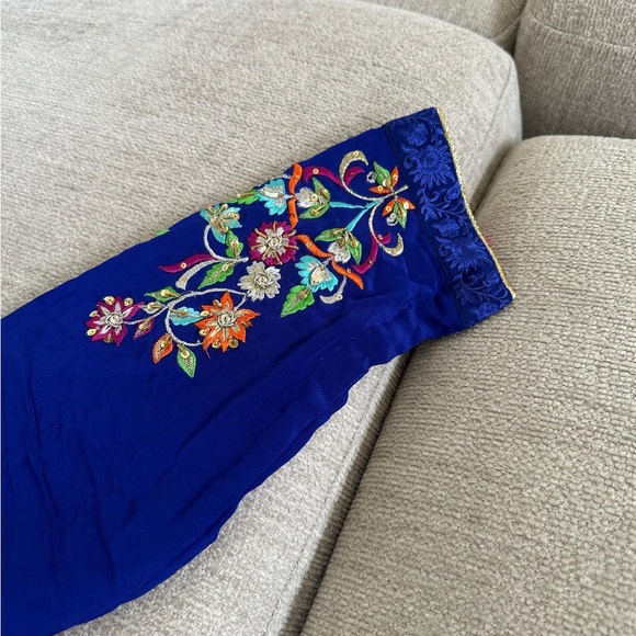 Embroidered Blue Kurta Bottoms - Picture 9 of 14